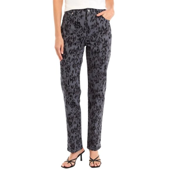 Gloria Vanderbilt Amanda Straight Leg Jeans Textured Leopard Grey Szs 4R-14R NWT - Picture 1 of 3